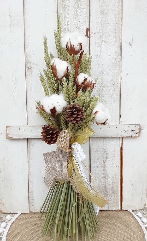 Espigas decorativas con piñas y algodón natural - Las Flores de Rita