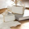 Macetas rectangulares de cerámica blanca y forma geométrica de casa en color dorado. Perfecto para decoración moderna y nórdica.