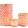 Portavelas mosaico de cristales color rosa y beige, para diferencies tamaños de velas y velones