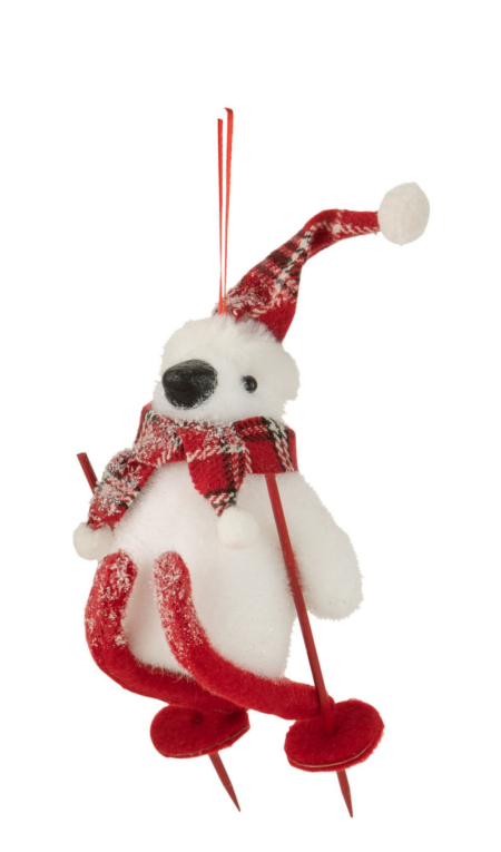 Adorno para árbol de Navidad muñeco pingüino con gorro y bufanda roja y esquís