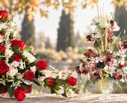 Centros de flores hiperrealistas y duraderas para nicho de cementerio para Día de Todos los Santos y Día de Todos los Difuntos
