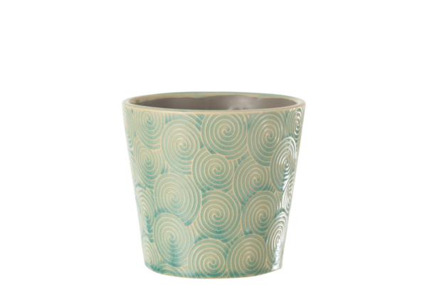 Maceta de cerámica con relieve de diseño elegante y color agua marina