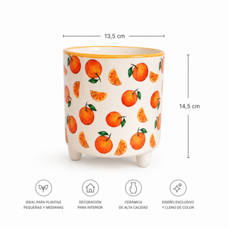maceta decorativa ceramica estampado en naranjas 135mmx145mm