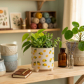 maceta decorativa con plantas y crasas para alegrar cualquier rincón de la casa.