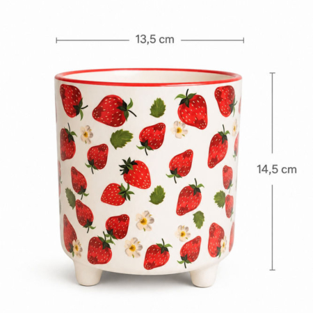 maceta decorativa fresas ceramica 13,5 cm por 14,5cm