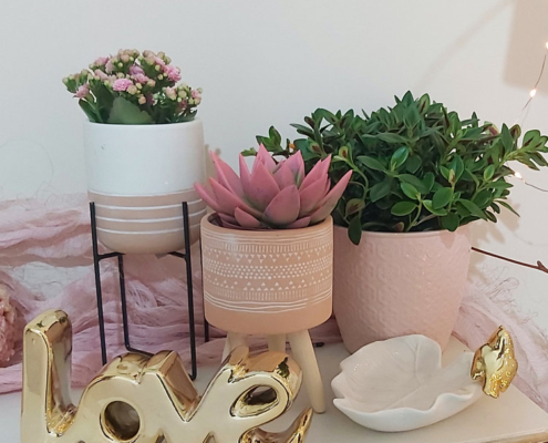 Macetas decorativas de materia natural , cerÃ¡mica y terracota, en tonos rosados suaves para una decoraciÃ³n contemporÃ¡nea y actual