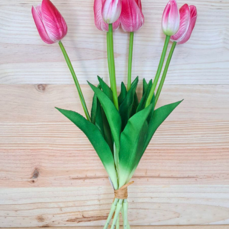 Ramillete de 6 tulipanes color rosado vibrante hiperrealistas